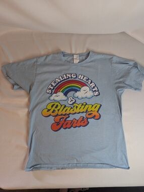 Port and Company Blue 'Stealing Hearts & Blasting Farts' Graphic Tee Size Large